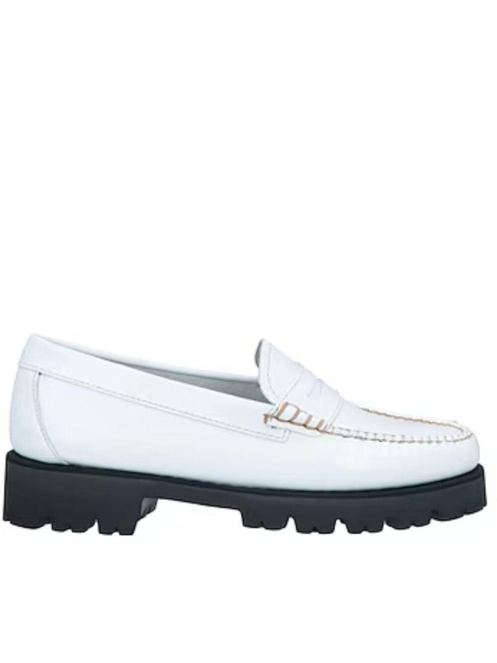 Bass Weejuns White Leather Loafers Black Chunky Lug Sole Whitney Preppy NEW 8.5